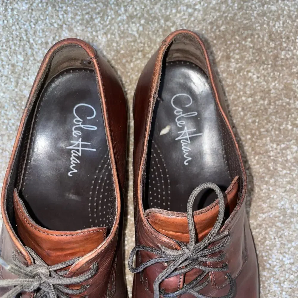 Cole Haan Colton Oxford Brown Leather Plain Nike Air Mens Size 10.5 laces